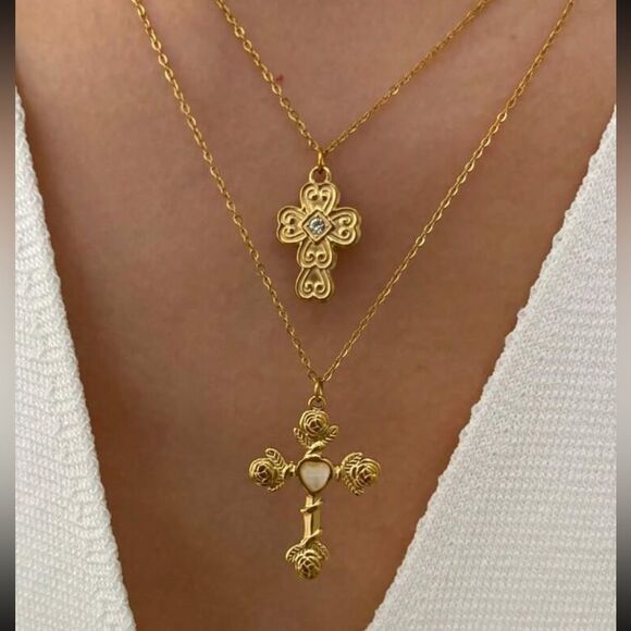 Anthropologie Jewelry - Gold Cross Pendant Necklace #1605